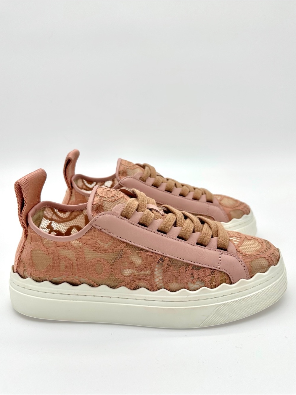 Chloé Pink Lace Lauren Sneakers Size 37